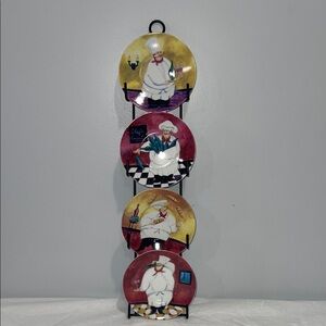 Kitchen Chef-Themed Decorative Plate Set with hanging rack set of 4 Elite Decor